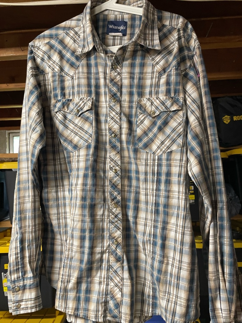 VINTAGE WRANGLER MEN'S WESTERN MODERN FIT SNAP PLAID SHIRT- LARGE